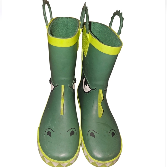 Members Mark Kids Green Dinosaur Rain Boots with Lime Accents - Picture 2 of 9